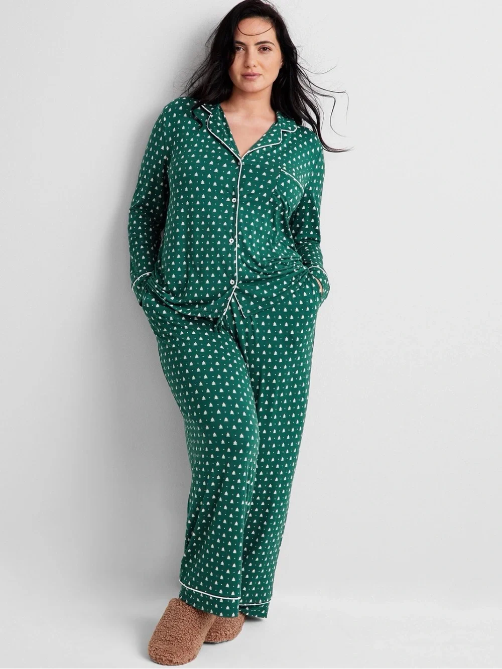 State of Day XXL Green Geo Trees Christmas Pajama Set NWT Tencel Modal